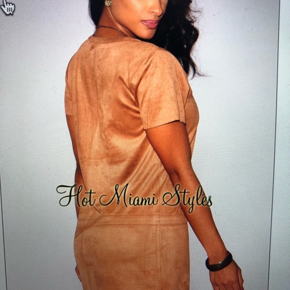 Mocha Faux Suede Shirt Dress (small) - Picture 4 of 6